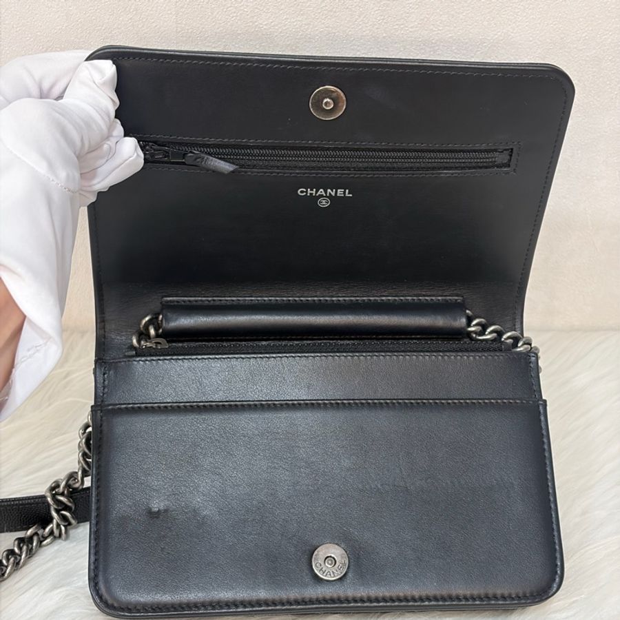 CHANEL AP1117 黑荔枝皮 銀釦 翻蓋包 鍊子包 斜背包 woc-21