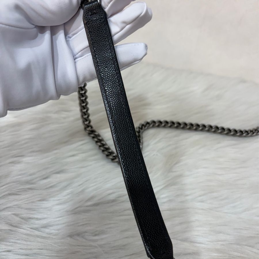 CHANEL AP1117 黑荔枝皮 銀釦 翻蓋包 鍊子包 斜背包 woc-57