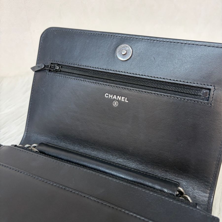 CHANEL AP1117 黑荔枝皮 銀釦 翻蓋包 鍊子包 斜背包 woc-62
