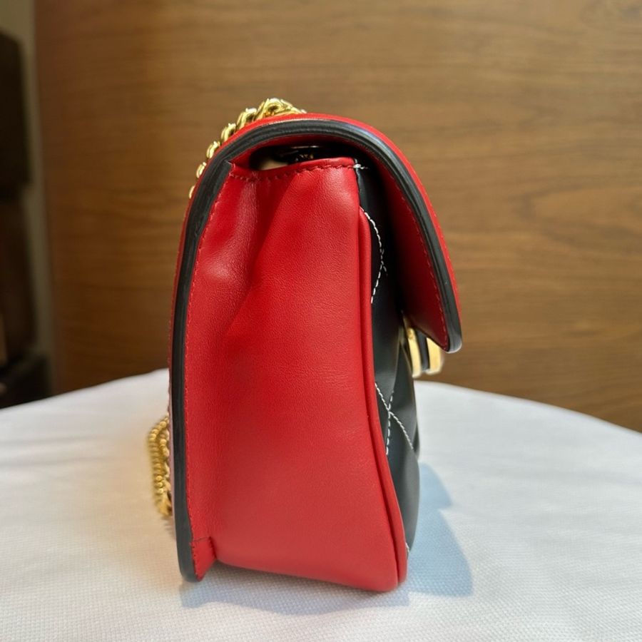 古馳/Gucci Gucci Deco系列 鏈條包 黑色和白色絎縫皮革-2
