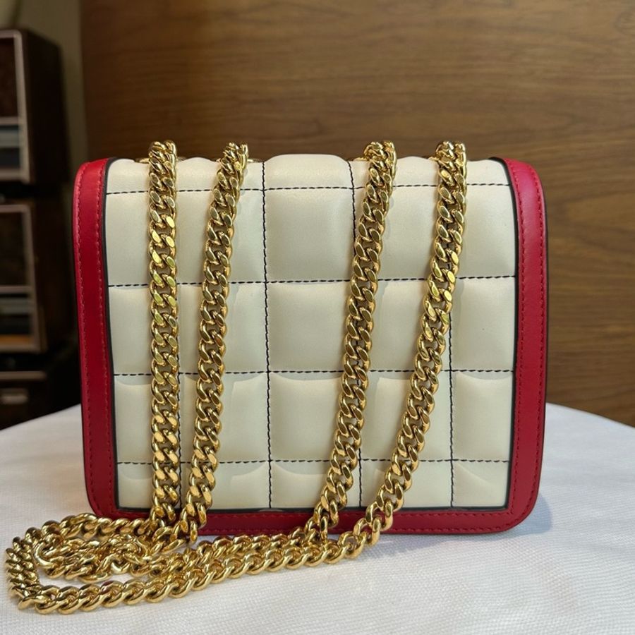 古馳/Gucci Gucci Deco系列 鏈條包 黑色和白色絎縫皮革-3