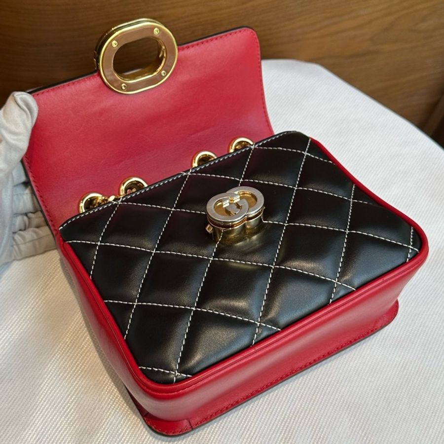 古馳/Gucci Gucci Deco系列 鏈條包 黑色和白色絎縫皮革-6