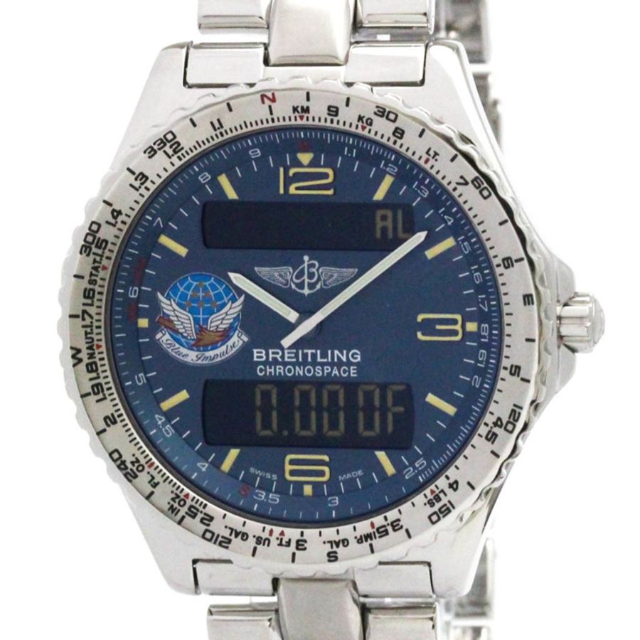 百年靈 Chronospace 藍色脈衝精鋼石英男士腕錶 A56012.1 拋光-0