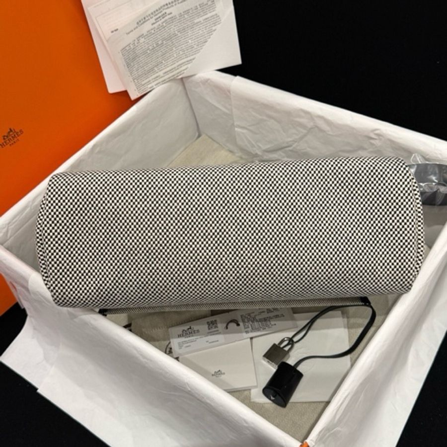 全新 有票據🎫Hermes/愛馬仕herbag31 帆布熊貓黑白拼色-10