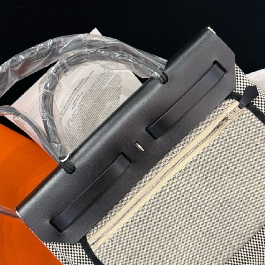 全新 有票據🎫Hermes/愛馬仕herbag31 帆布熊貓黑白拼色-11