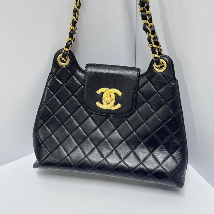 (超稀有!) Chanel 香奈兒 黑金羊皮 菱格紋 單肩包 專櫃26萬-1
