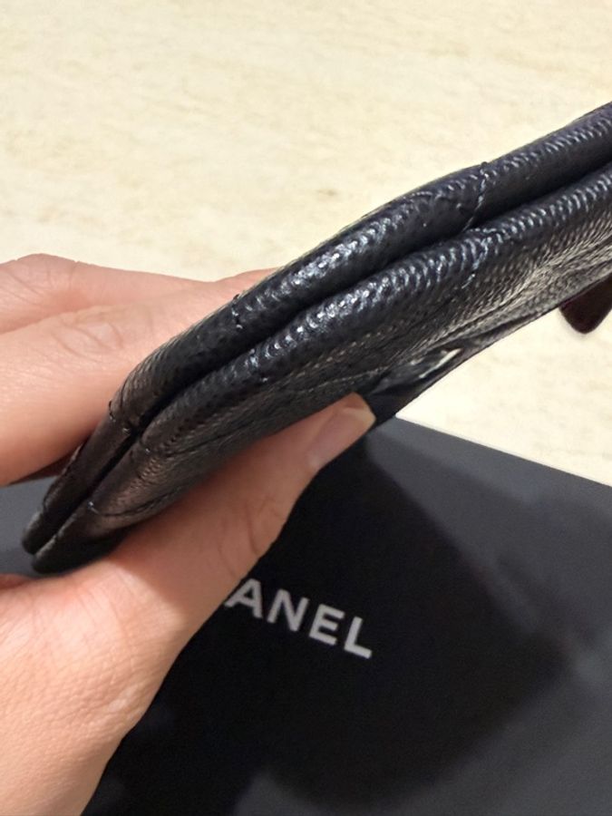 Chanel 黑色銀扣一字拉鏈包（荔枝牛皮）-9