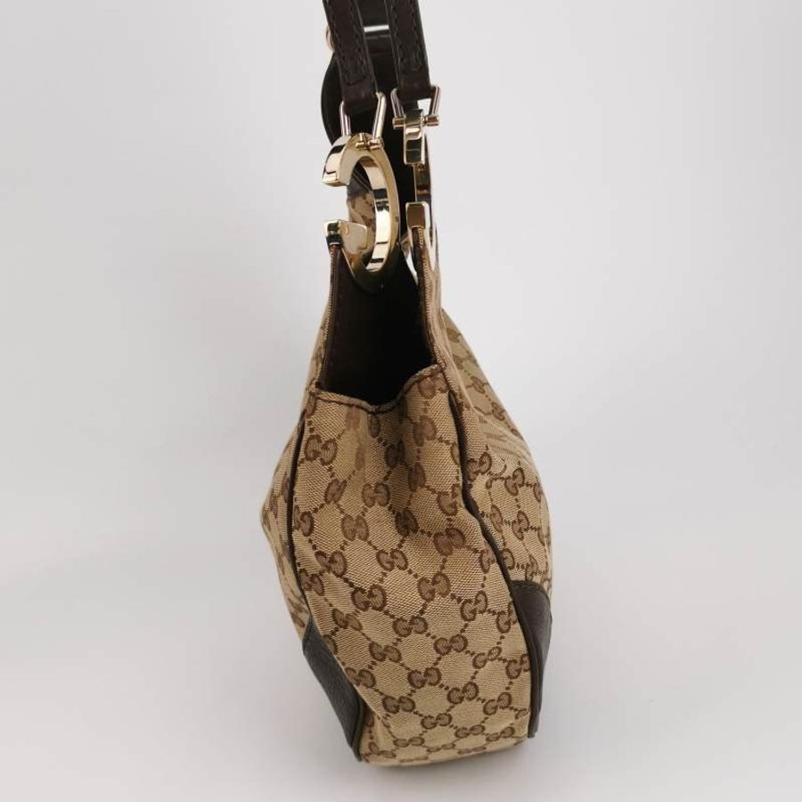 Gucci 棕色牛皮帆布雙G老花斜背包單肩包-2