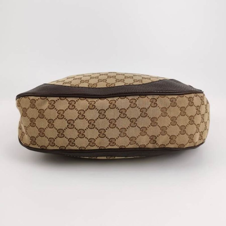 Gucci 棕色牛皮帆布雙G老花斜背包單肩包-5