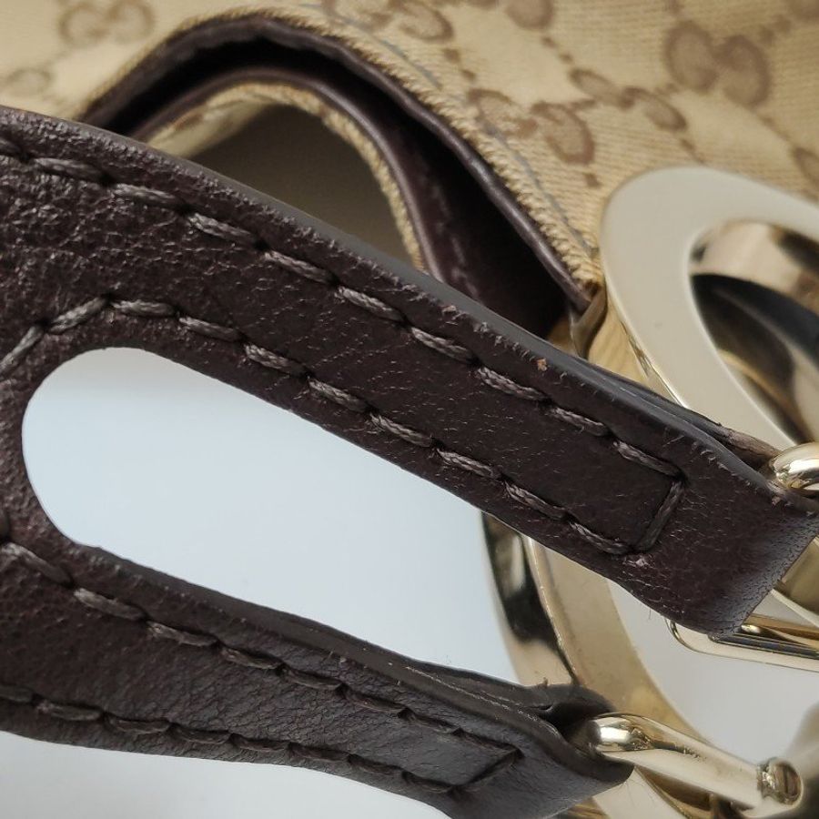 Gucci 棕色牛皮帆布雙G老花斜背包單肩包-11