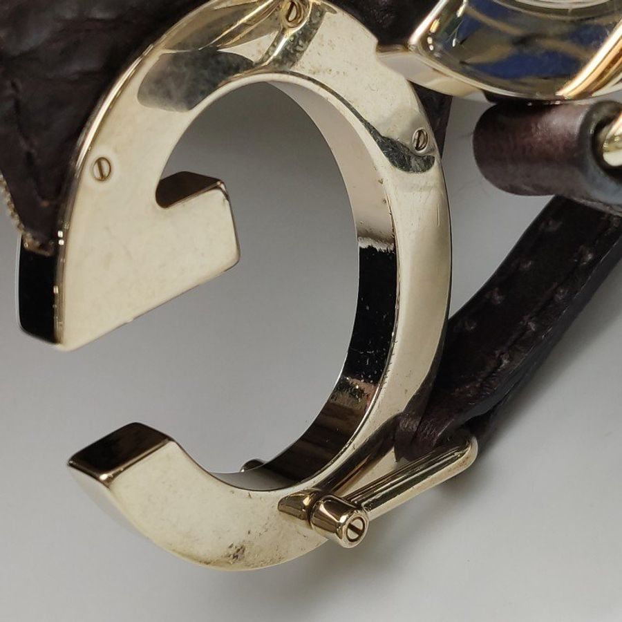 Gucci 棕色牛皮帆布雙G老花斜背包單肩包-13