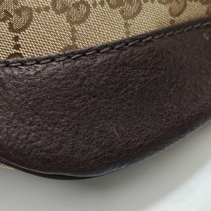 Gucci 棕色牛皮帆布雙G老花斜背包單肩包-16
