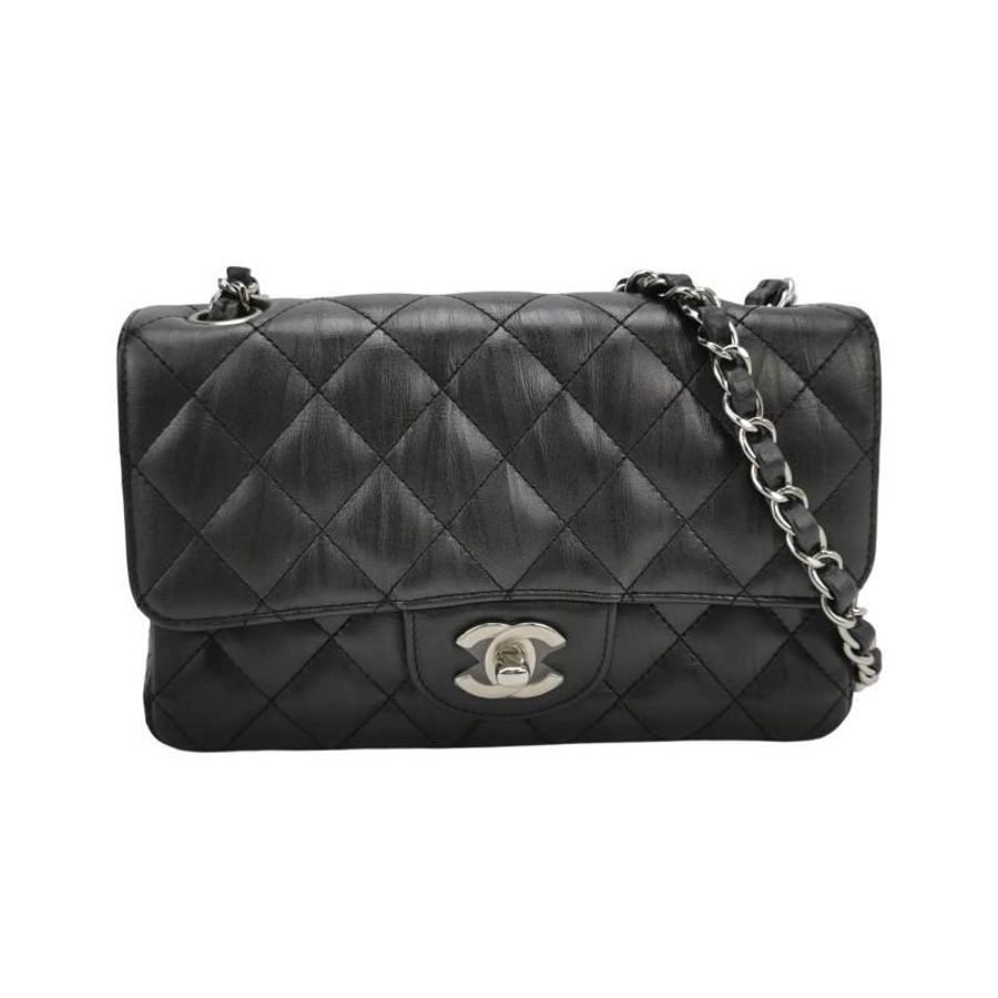 Chanel Classic Flap 季節限定款大mini深灰牛皮菱格絎縫雙C扣皮穿鏈斜背包單肩包-0