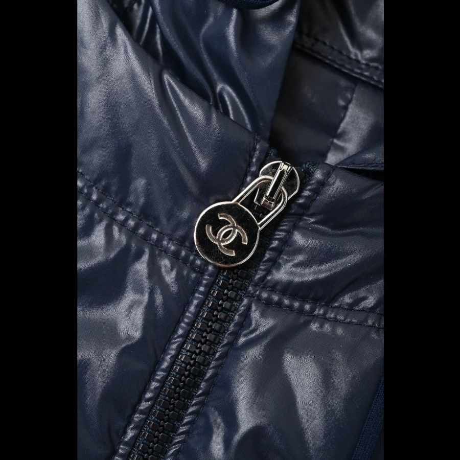 Chanel 12年深蓝色亮面连帽拉链棉服上衣外套-4