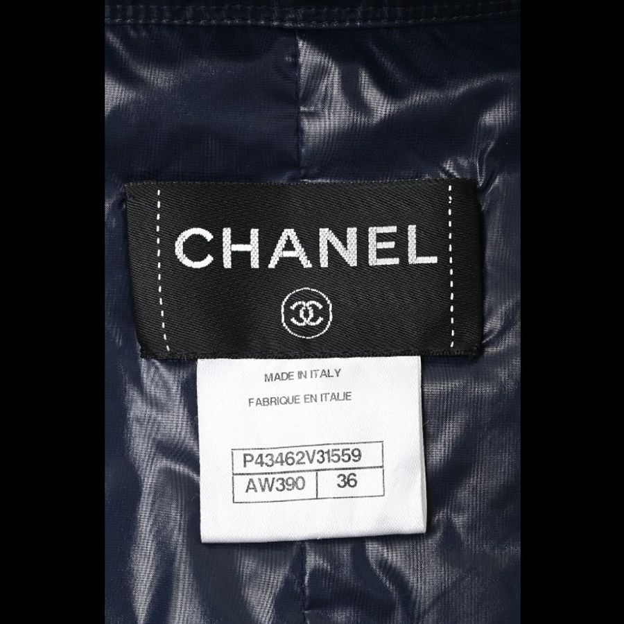 Chanel 12年深蓝色亮面连帽拉链棉服上衣外套-9