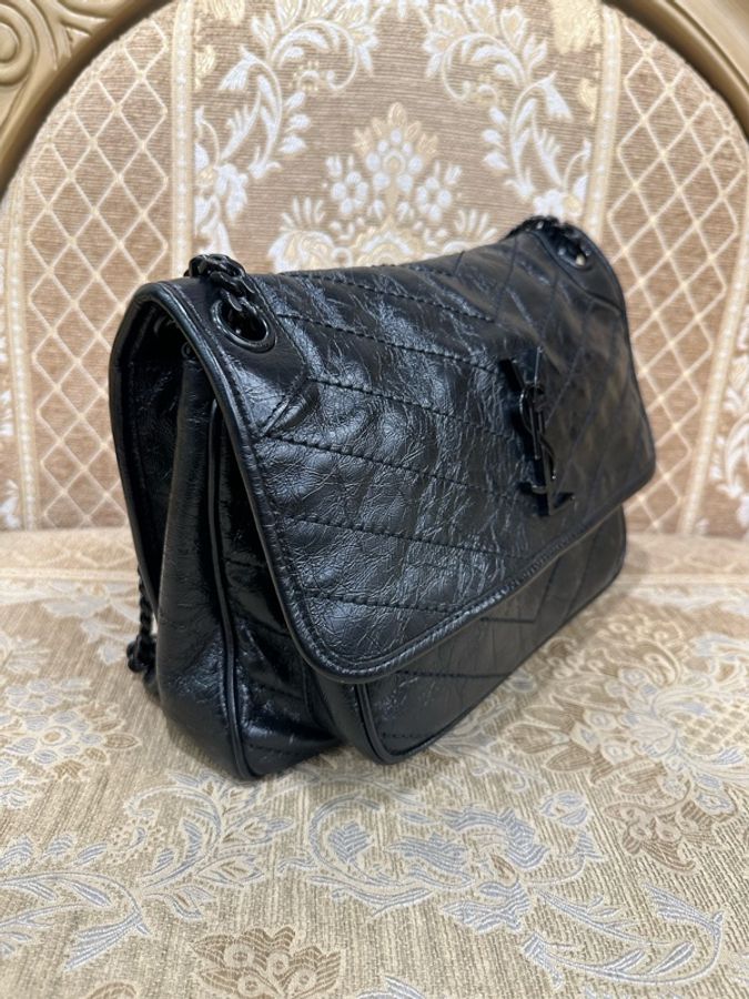 YSL 黑復刻牛皮黑釦Niki中號肩斜背包-2