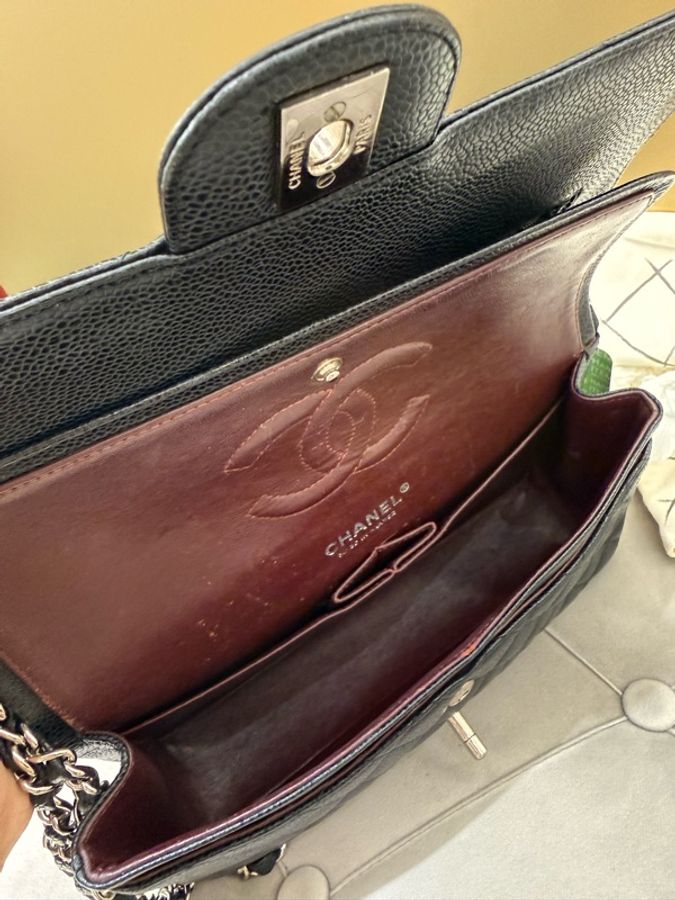 CHANEL香奈兒 Classic Flap 荔枝紋CF,15開,經典菱格金扣皮穿鏈肩帶,顆粒牛皮、金色五金,-7