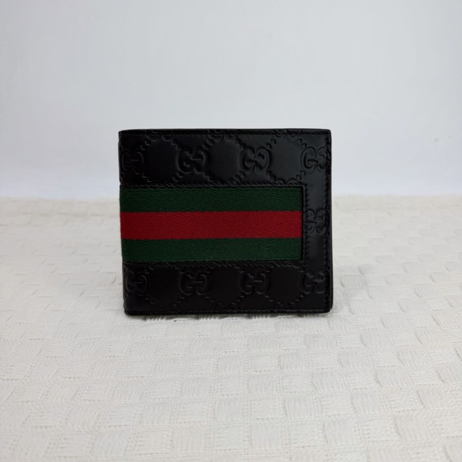 Gucci 黑牛皮GG壓紋短夾-0