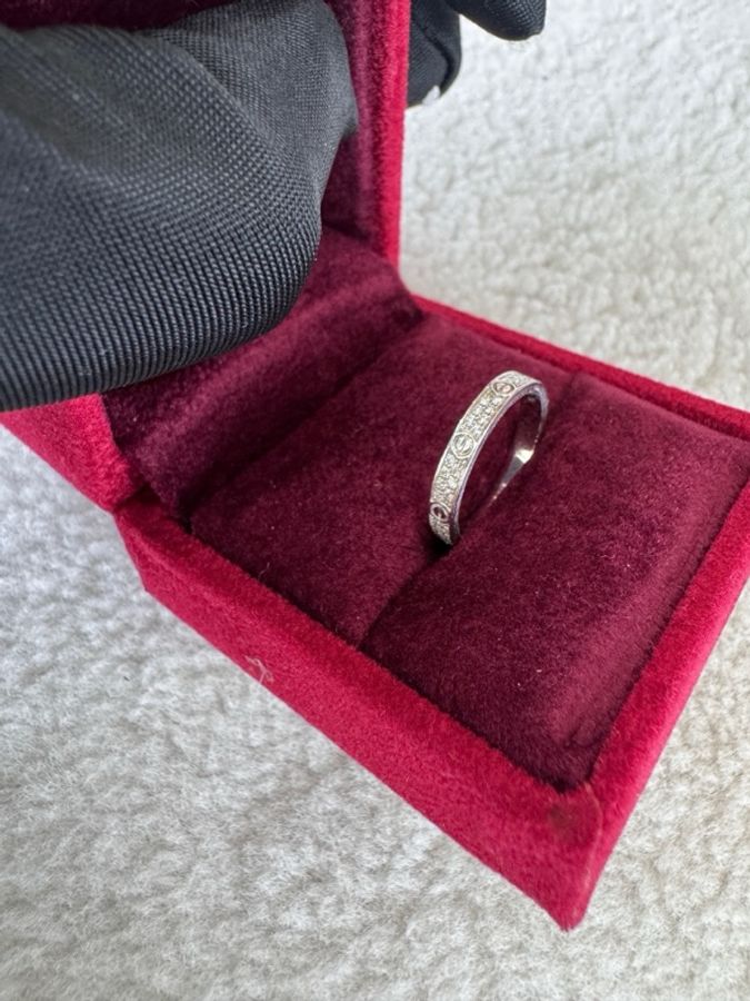 Cartier 卡地亞白金窄版滿天星戒指48號圈口-1