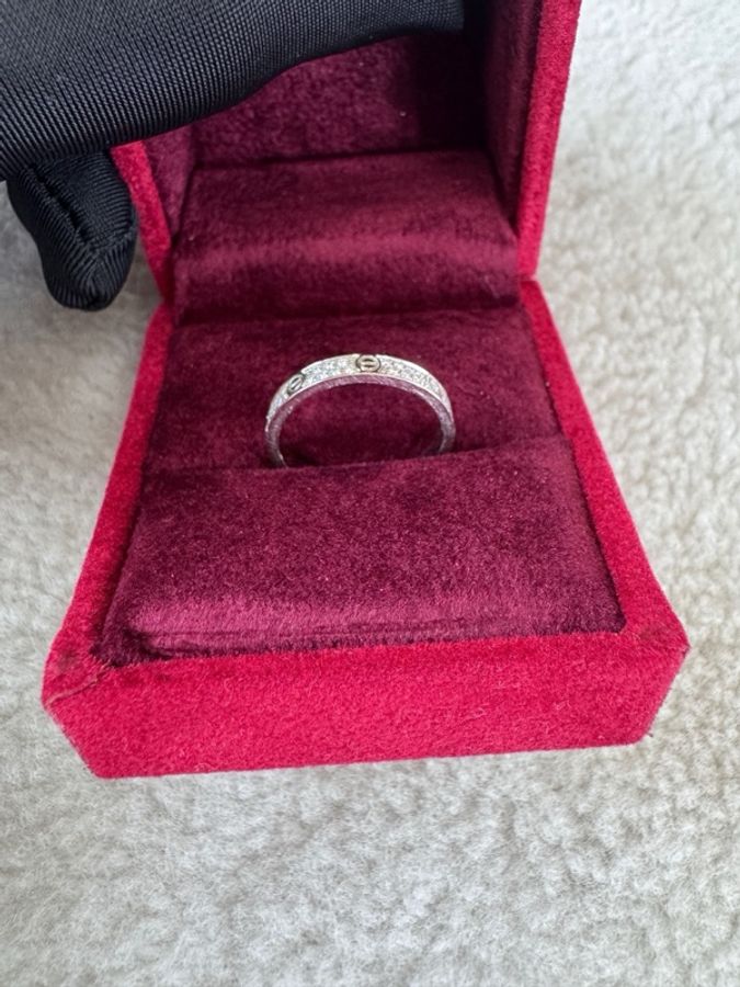 Cartier 卡地亞白金窄版滿天星戒指48號圈口-4