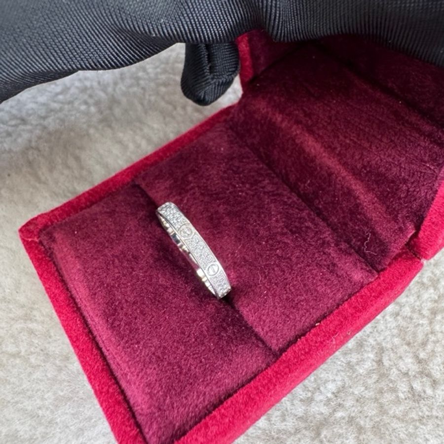 Cartier 卡地亞白金窄版滿天星戒指48號圈口-5