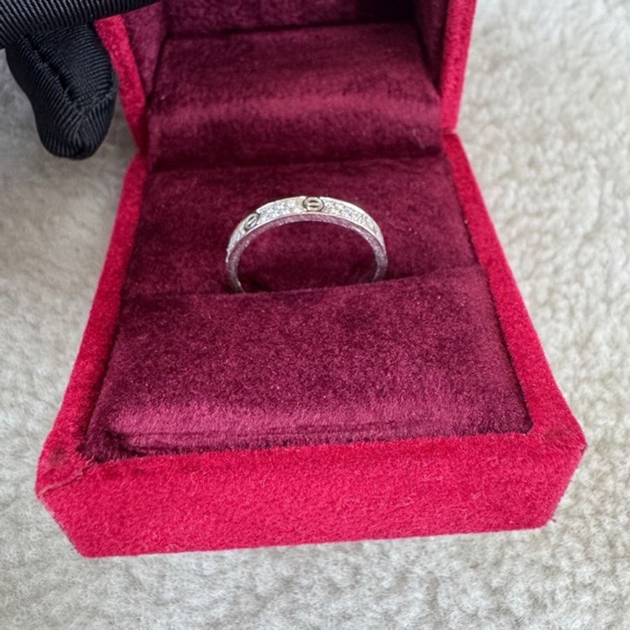 Cartier 卡地亞白金窄版滿天星戒指48號圈口-6