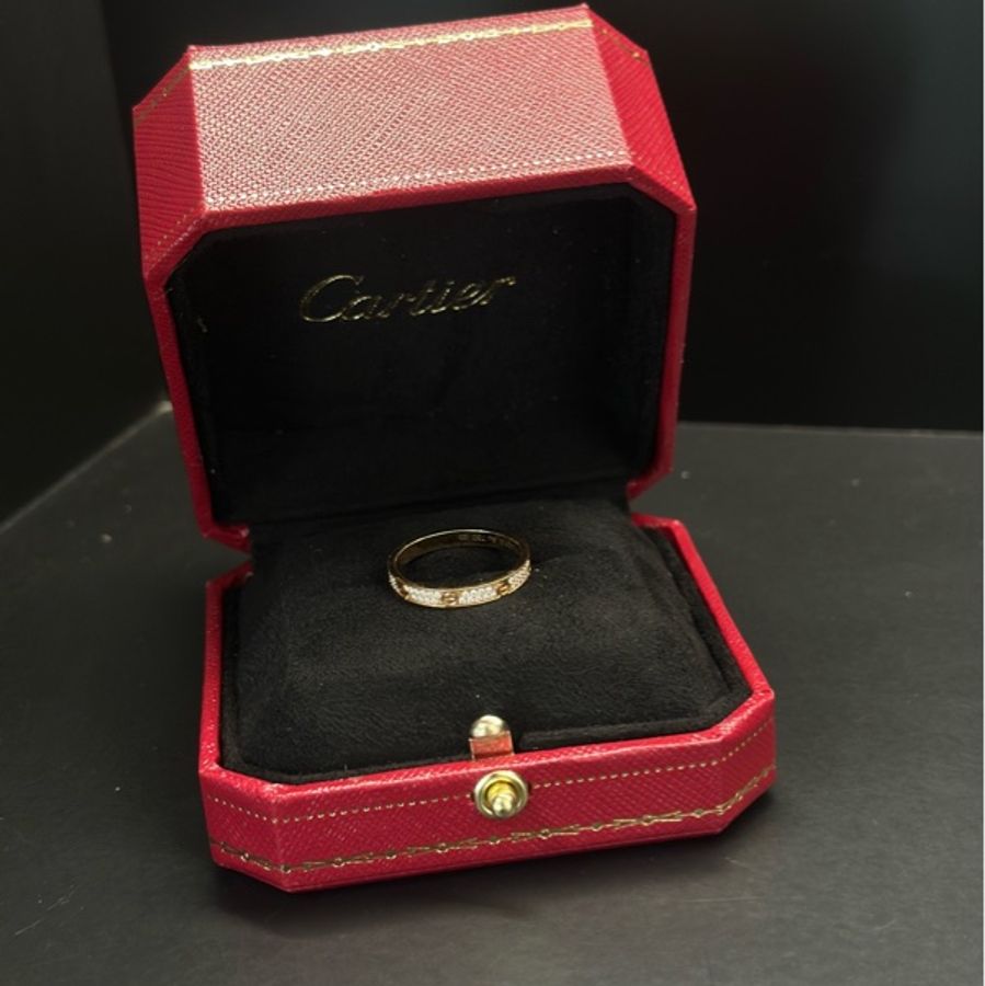Cartier/卡地亞 LOVE系列 窄版 經典滿鑽 滿天星戒指 18K鋪鑲嵌滿鑽戒指尺碼53-7