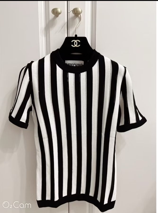 MOSCHINO《近全新》黑白直條紋針織短袖上衣|38號|SOGO專櫃購入|顯瘦百搭-24
