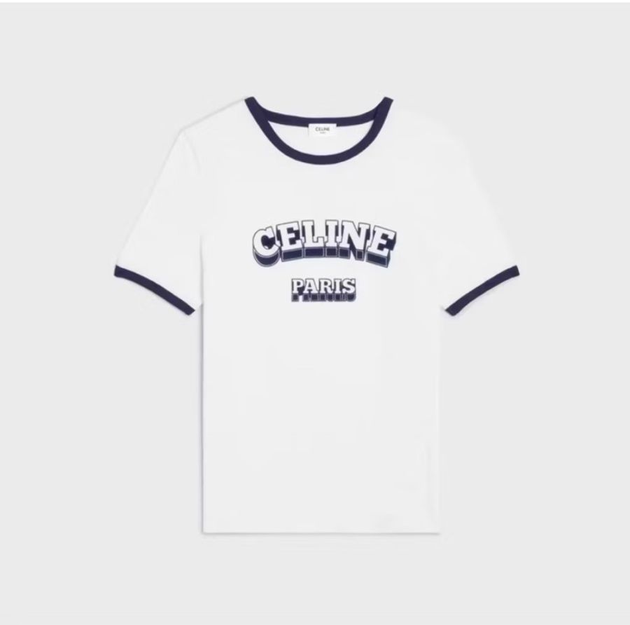 CELINE PARIS 麂皮立體Logo短T|白色學院風滾邊設計|附購證影本-4