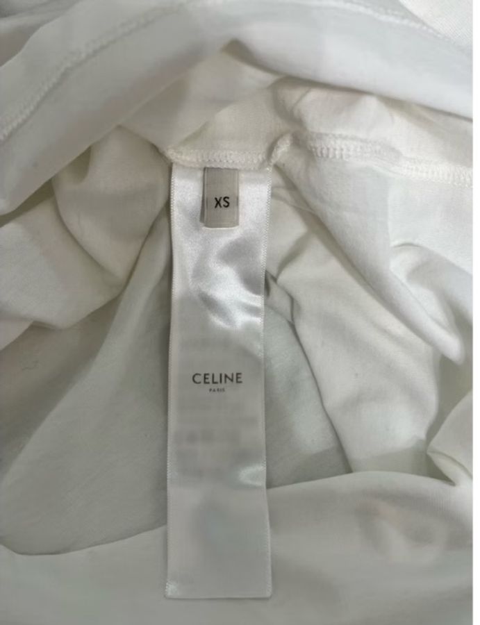CELINE PARIS 麂皮立體Logo短T|白色學院風滾邊設計|附購證影本-16
