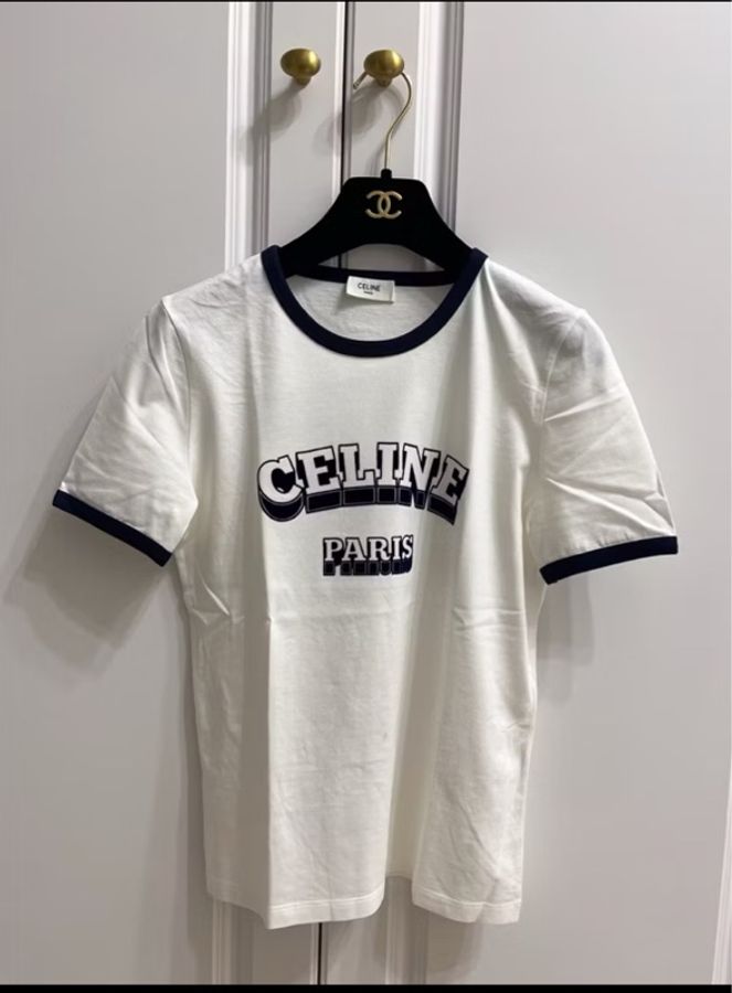 CELINE PARIS 麂皮立體Logo短T|白色學院風滾邊設計|附購證影本-18