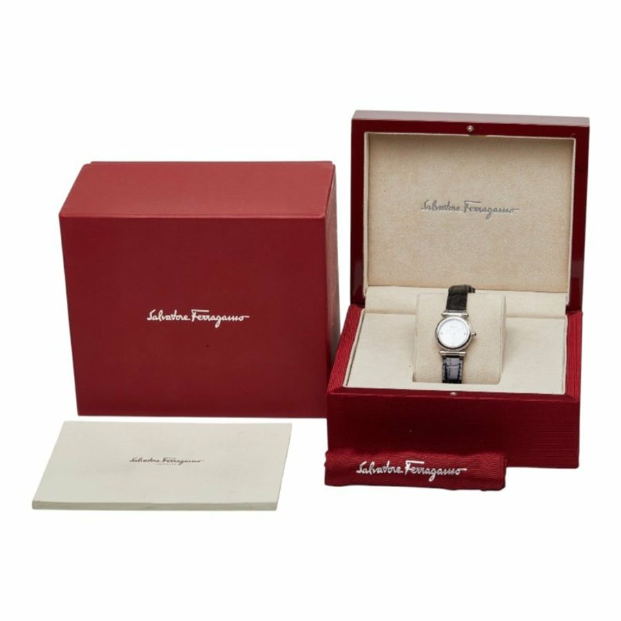 Salvatore Ferragamo Idilio 2P 鑽石白色錶殼腕錶 F79 石英錶盤不鏽鋼皮革女錶-7