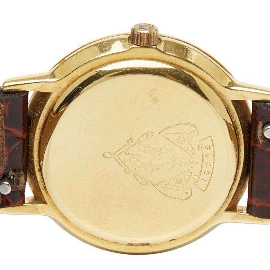 Gucci 3000 石英錶,金色錶盤,鍍金皮錶帶,女士腕錶-2