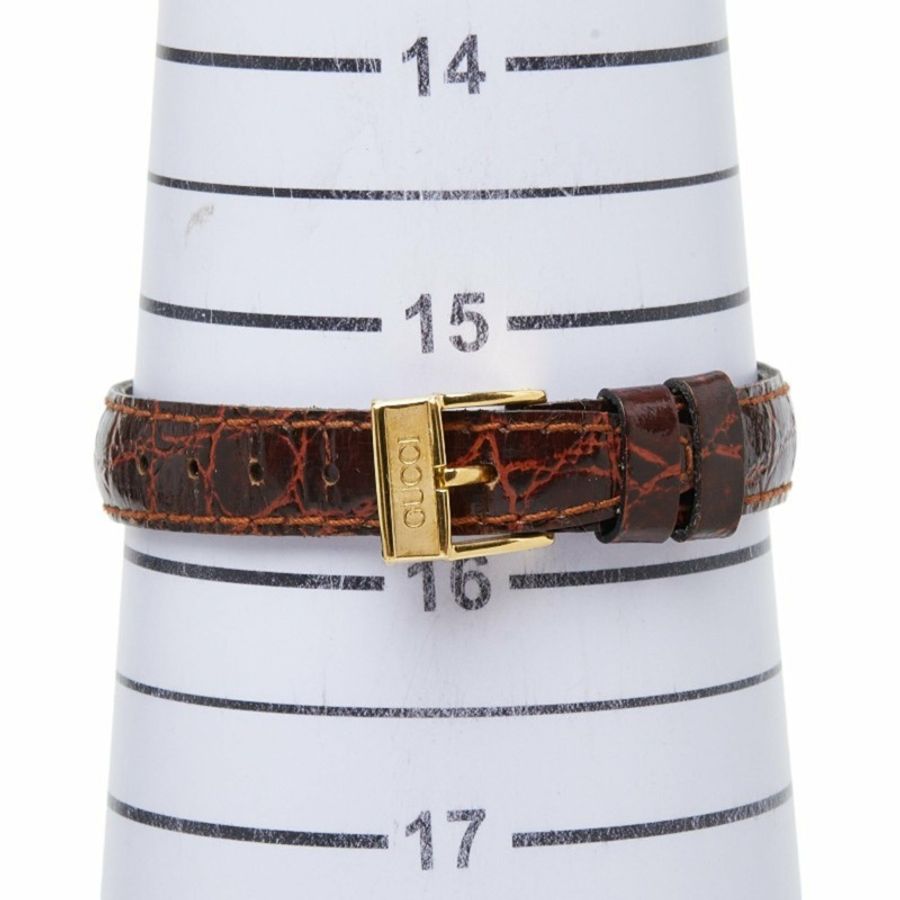Gucci 3000 石英錶,金色錶盤,鍍金皮錶帶,女士腕錶-6