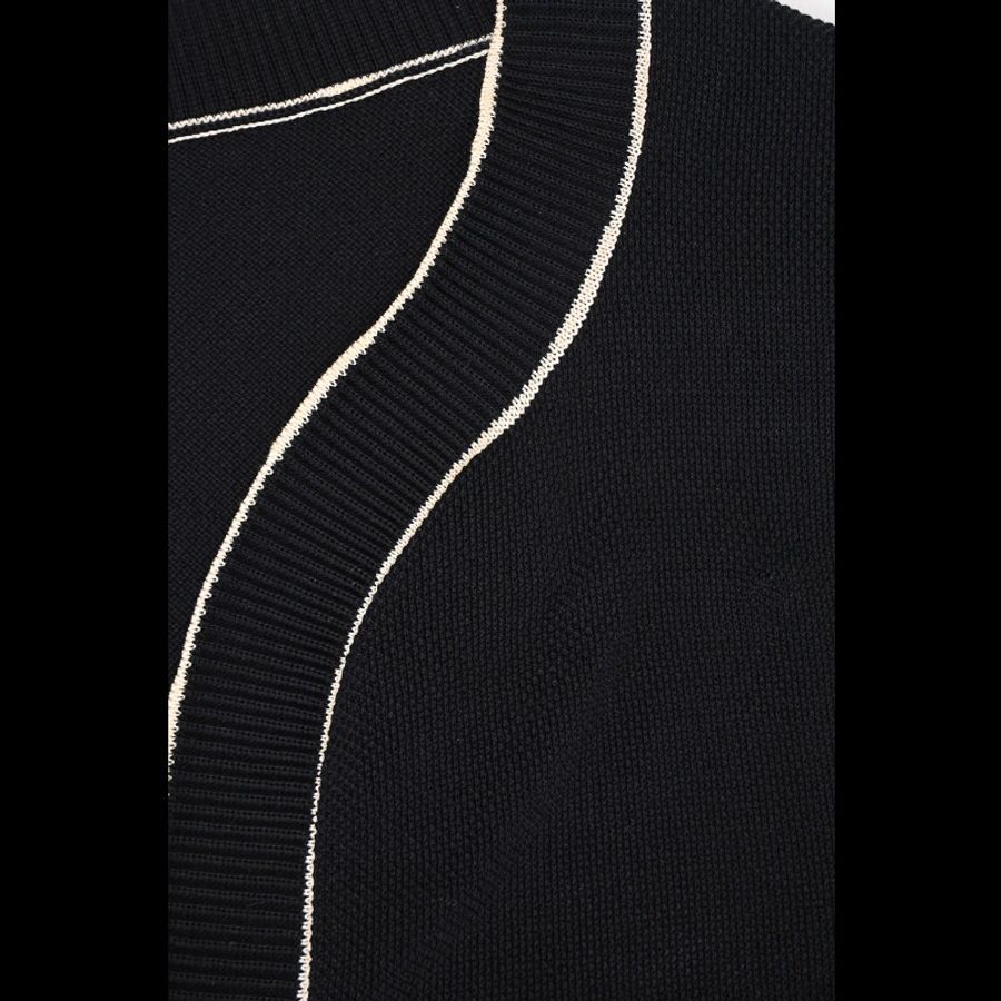 Chanel 14年深蓝色针织白线滚边短袖连衣裙-14