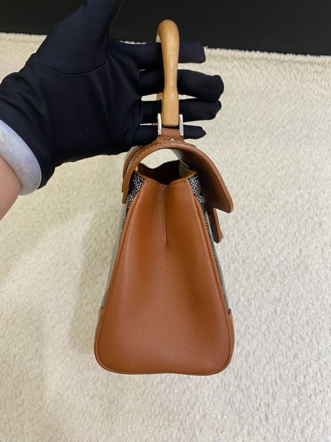 Goyard戈雅 Saigon焦糖色老花mini木手柄西貢包 手提包斜挎包-3