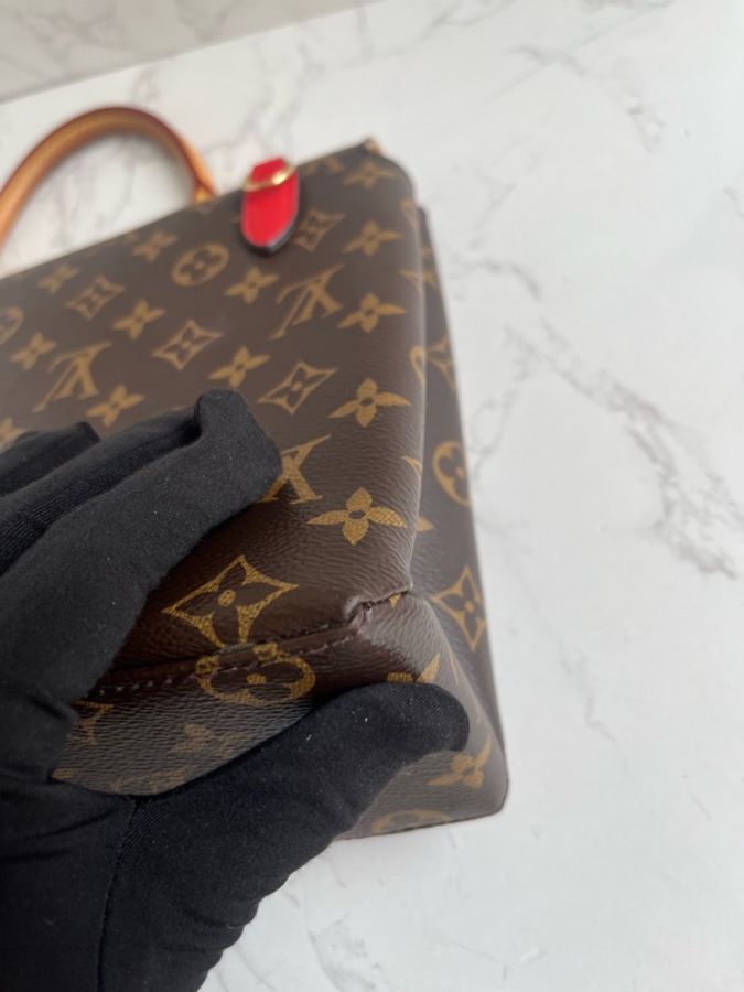 Lv marignan老花拼紅色鎖頭郵差包-4