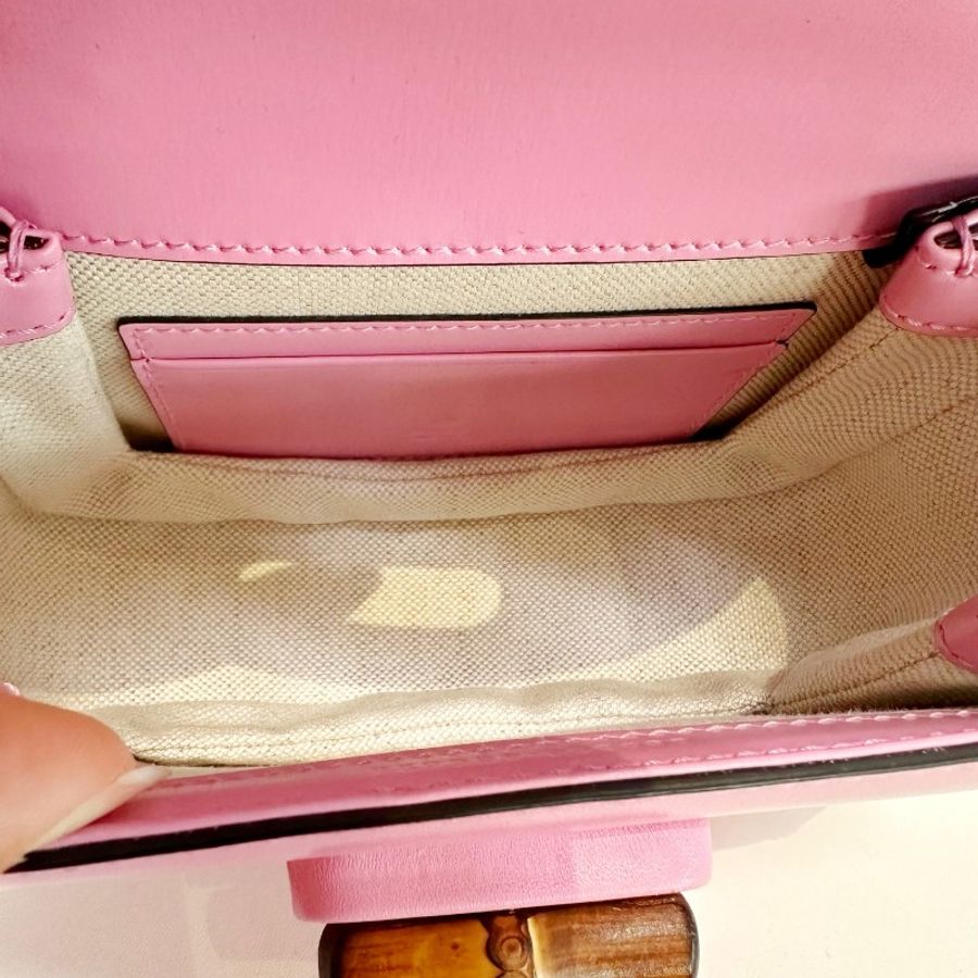 Gucci/古馳 粉色Bamboo mini1947竹節包 手提包 單肩包-5