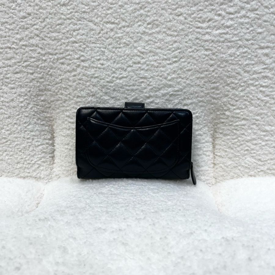 Chanel 黑銀羊皮10卡中夾-7
