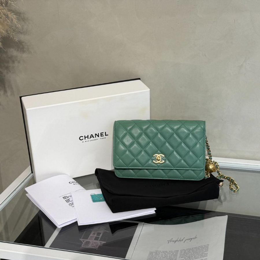 CHANEL 23C經典羊皮WOC - 金球綠金-12