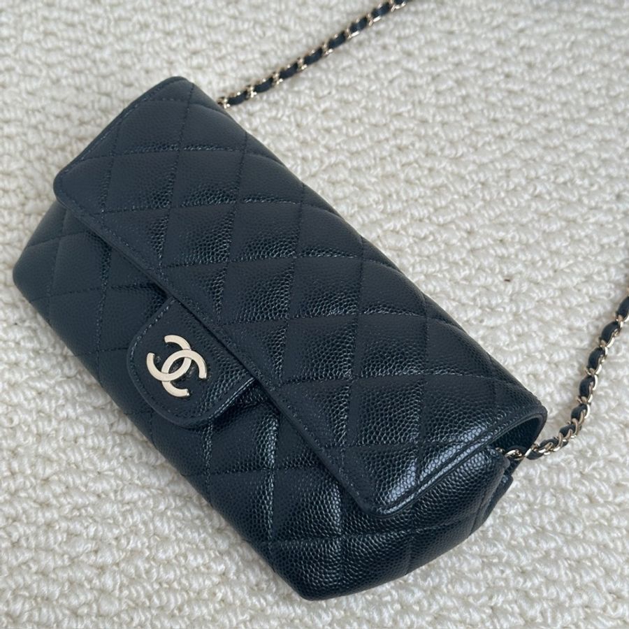 香奈兒 chanel 眼鏡盒荔枝紋牛皮金色金屬黑色-1