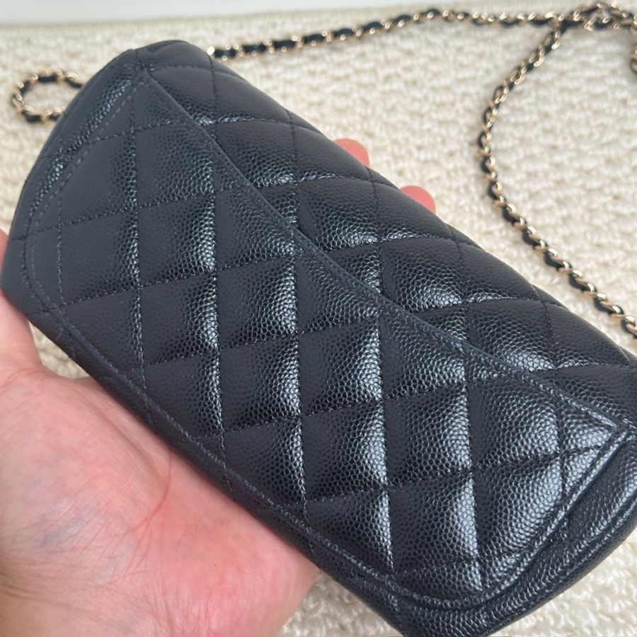 香奈兒 chanel 眼鏡盒荔枝紋牛皮金色金屬黑色-3
