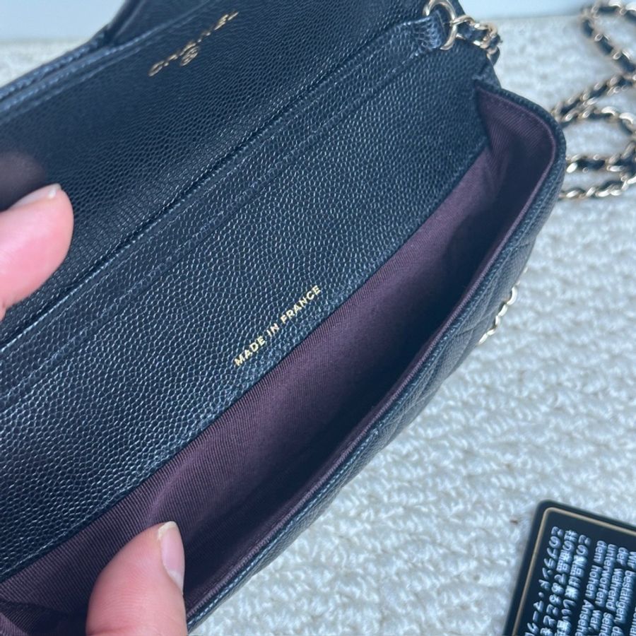 香奈兒 chanel 眼鏡盒荔枝紋牛皮金色金屬黑色-4