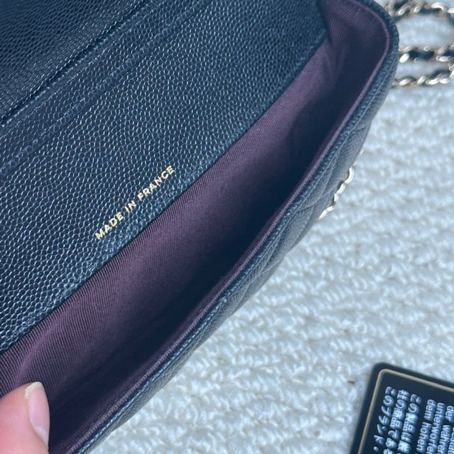 香奈兒 chanel 眼鏡盒荔枝紋牛皮金色金屬黑色-5