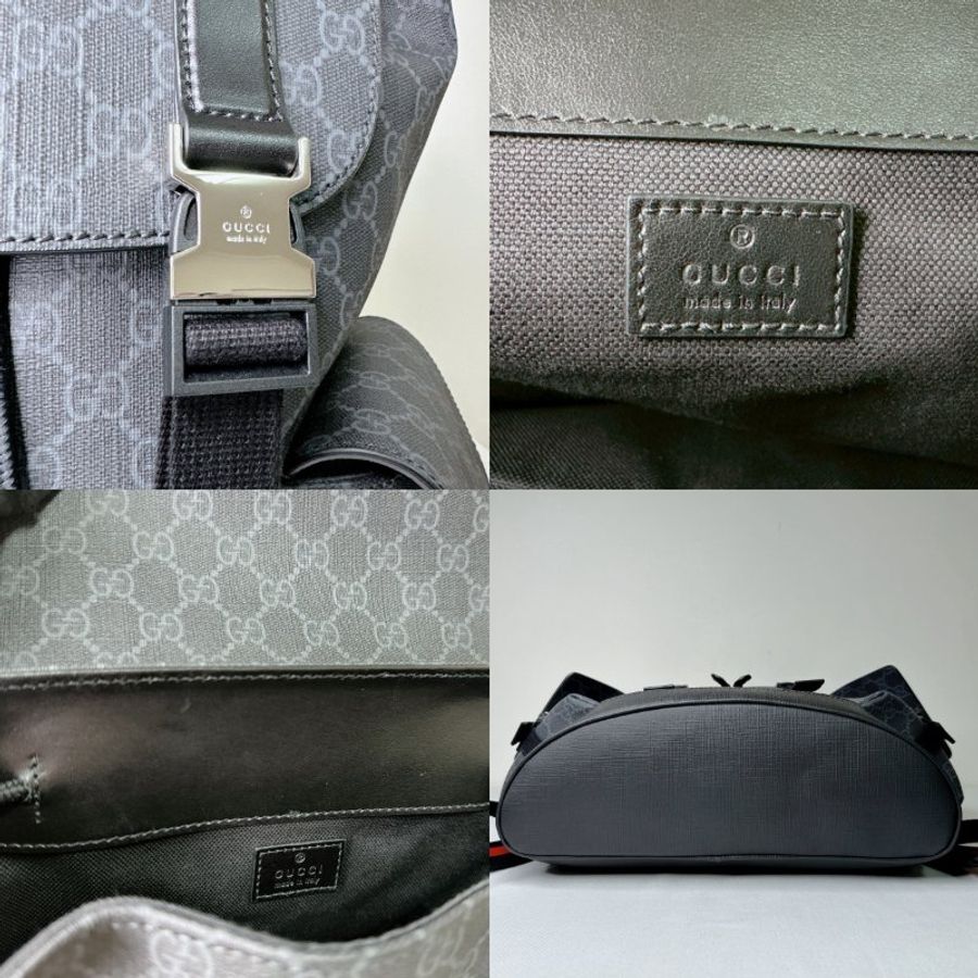 GUCCI Supreme黑花翻蓋束口後背包-8