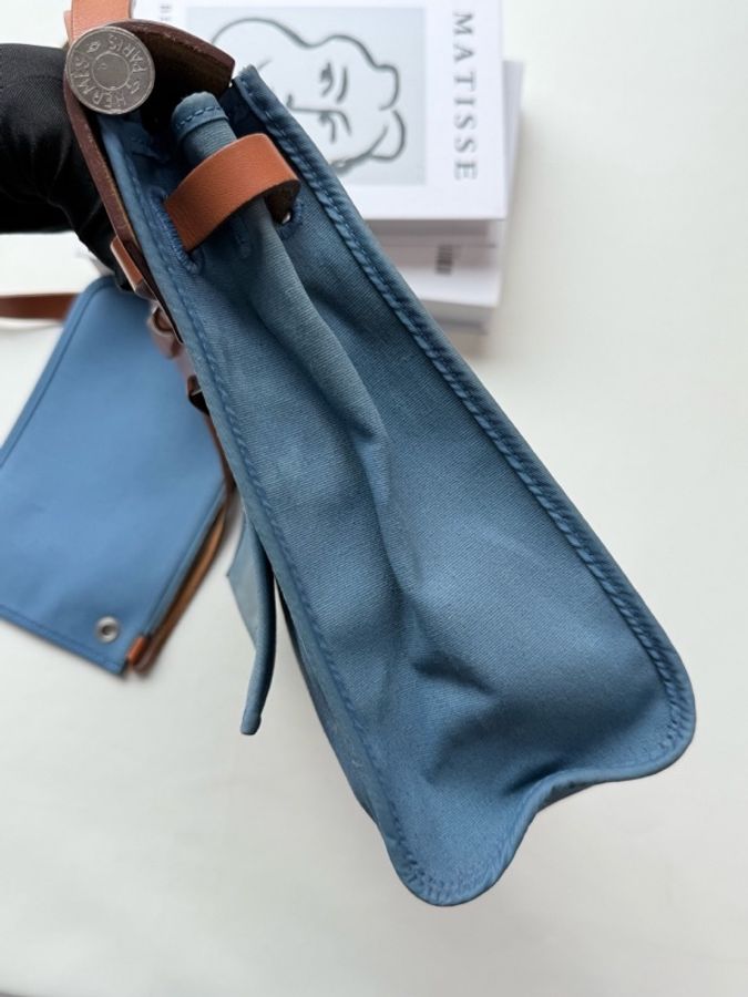 Hermes herbag31 橙藍拼色 牛皮拼帆布-3