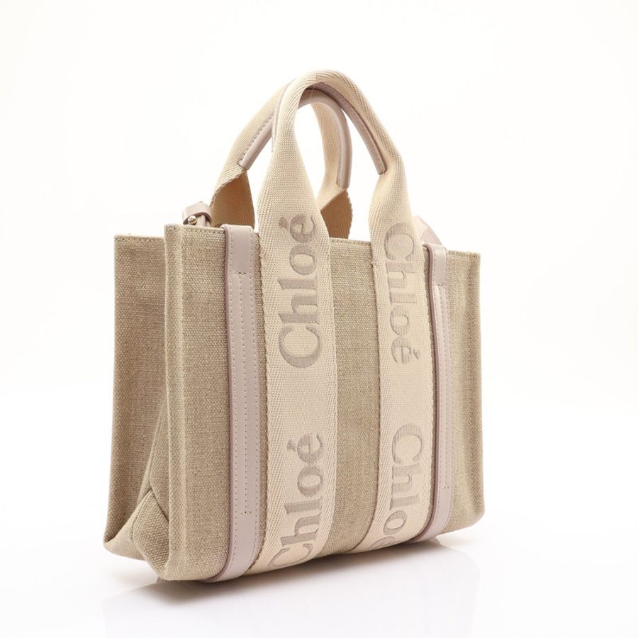 Small Woody 兩用包 米色亞麻布 粉色牛皮【Chloe 克羅伊】 CHC22AS397I2-1
