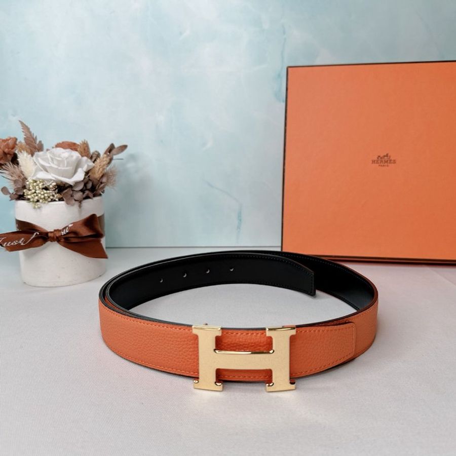 HERMES Constance H金扣皮革雙面皮帶-0