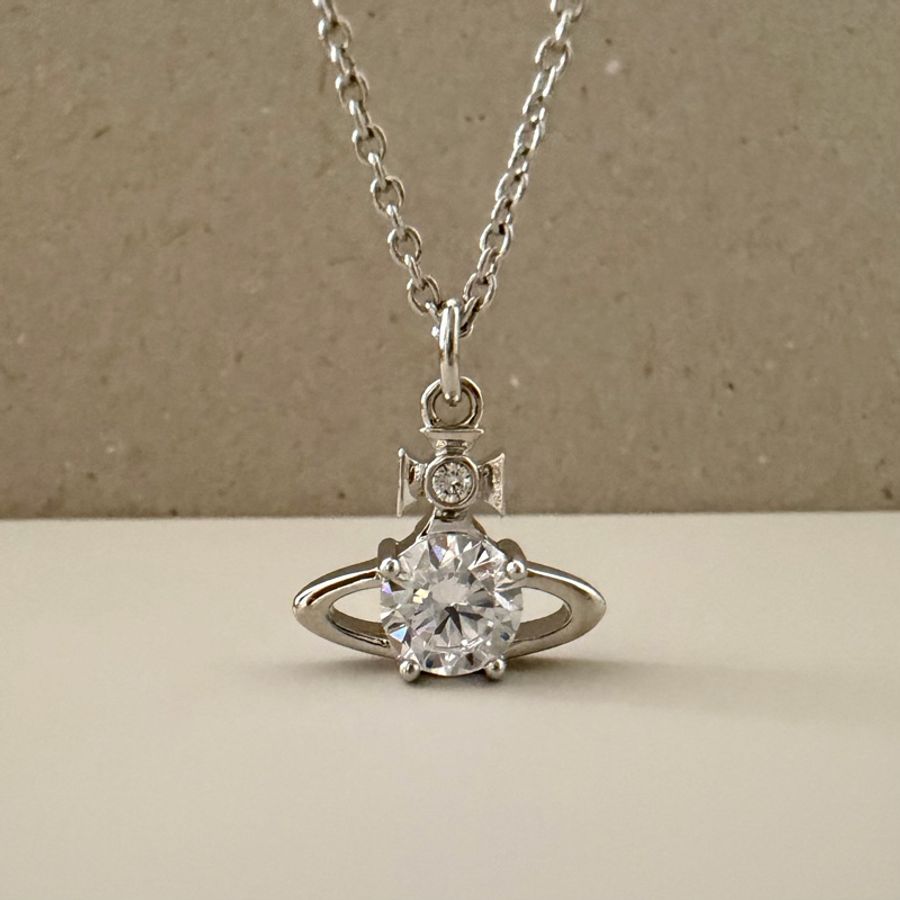 Vivienne Westwood🪐 簡約單鑽土星項鍊 Reina Necklace-0