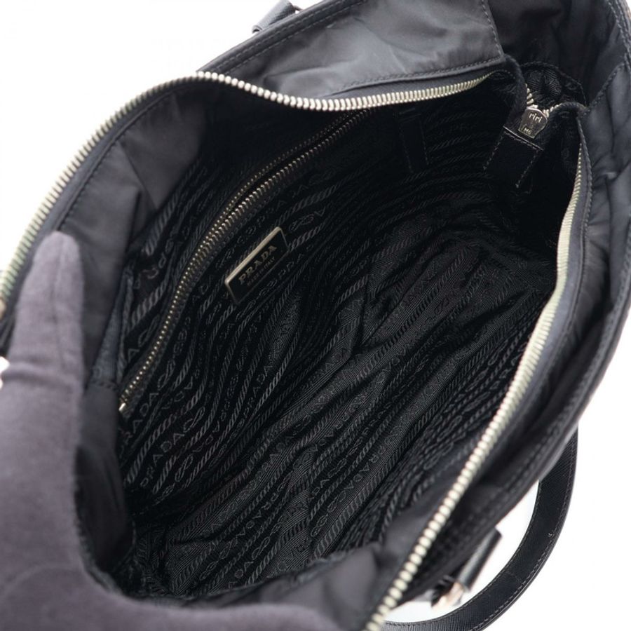 PRADA 三角形 logo 銘牌手提單肩包,尼龍 Saffiano 皮革,黑色,二手-2